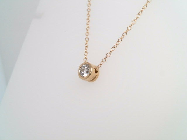 14 Karat Yellow Gold Round Brilliant Bezel Set Diamond Necklace With 1.3 Mm 16-18" Cable Chain