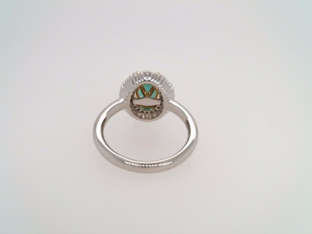 Platinum & 18 Karat Yellow Gold Emerald & Diamond Halo Style Ring
