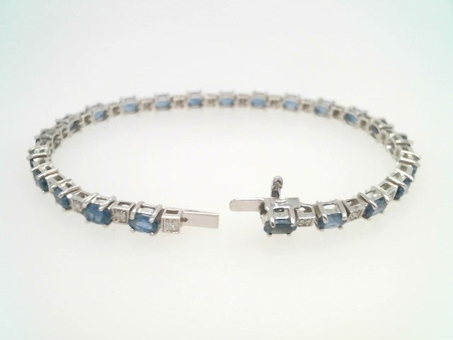 14 Karat White Gold Sappire & Diamond Line Bracelet, 7 "