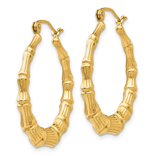 14 Karat Yellow Gold Polished Bamboo Hoop Earrings