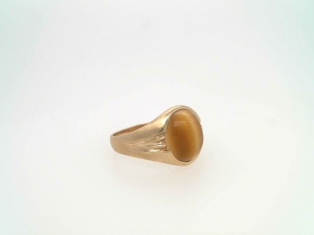 Vintage 14 Karat Yellow Gold Oval Cabochon Tiger's Eye Ring With Brushed Finish