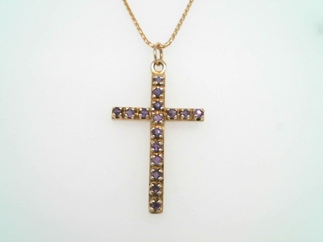Vintage 14 Karat Yellow Gold Amethyst Cross Pendant