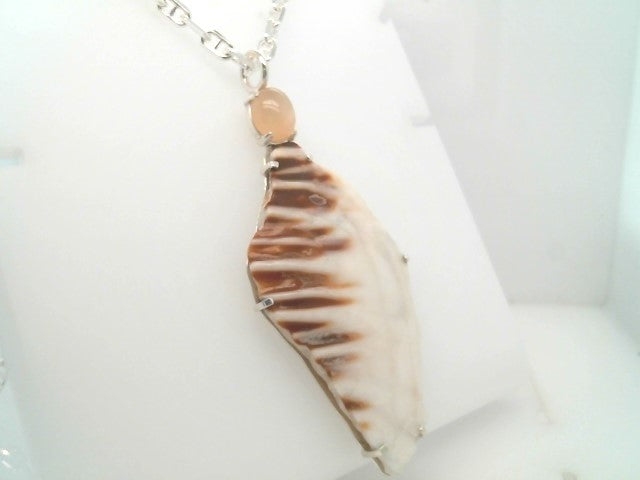 Sterling Silver Vero Beach Queen Conch Shard Pendant With Peach Moonstone Accent