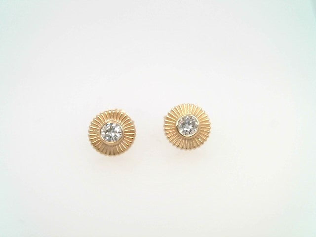 14 Karat Yellow Gold Bezel Set Diamond "Sunburst" Earrings