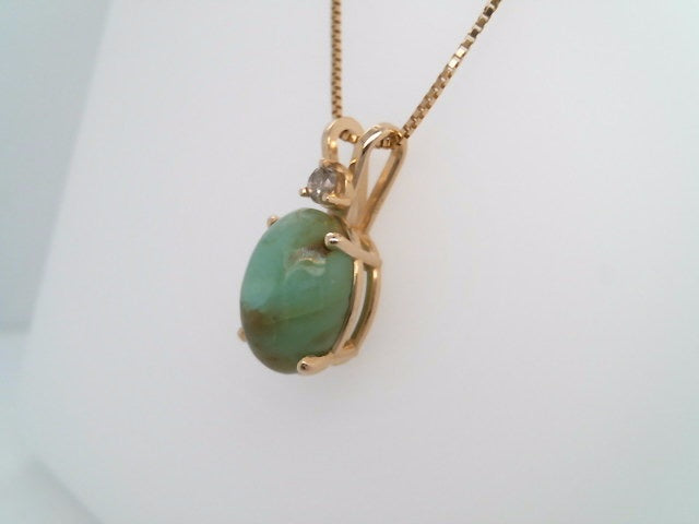 14 Karat Yellow Gold Opalite & Diamond Pendant