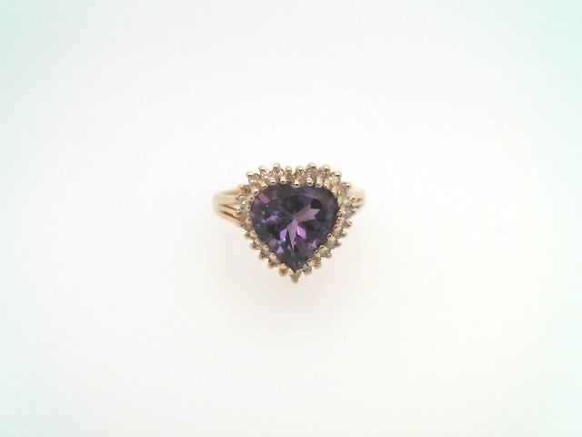Vintage 14 Karat Yellow Gold Amethyst & Diamond Halo Ring