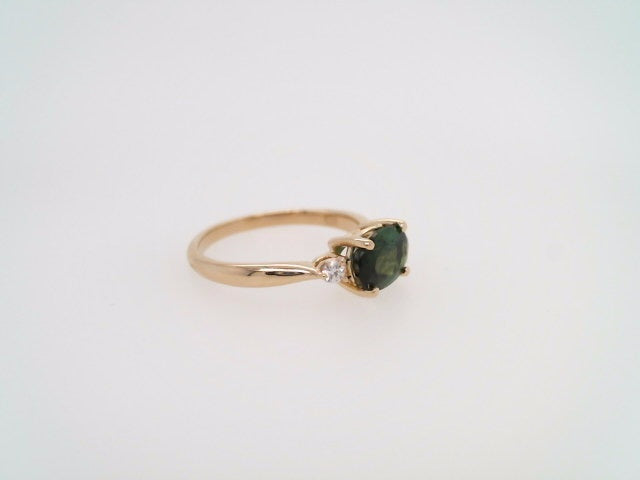 14 Karat Yellow Gold Green Tourmaline & Diamond East/West Style Ring