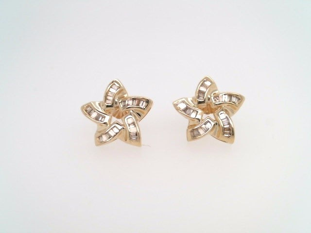 Vintage 14 Karat Yellow Gold Star Earrings With Tapered Baguette Diamonds