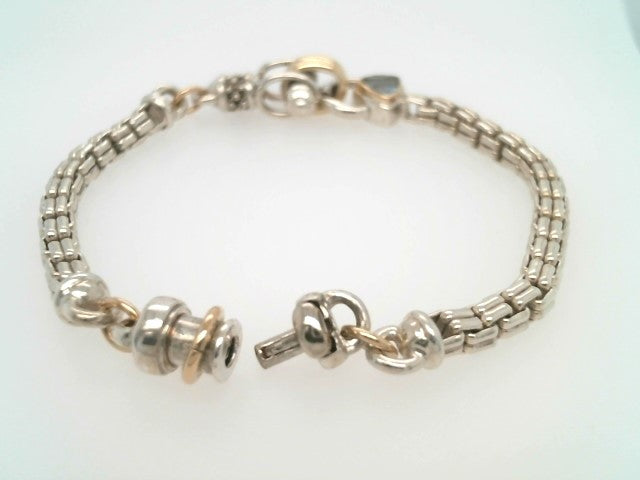 Vintage Sterling Silver/14 Karat Yellow Gold Bracelet With Blue Topaz Accent, 7.25"