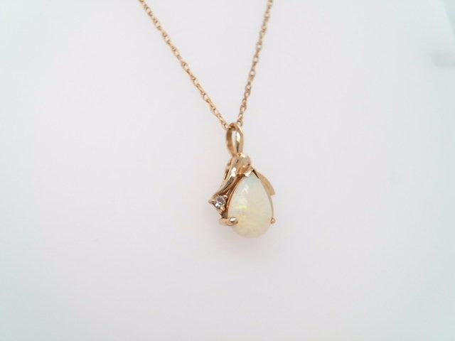 Vintage 14 Karat Yellow Gold Freeform Opal & Diamond Pendant