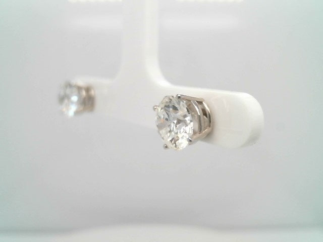 14 Karat White Gold 4 Prong Basket Set Lab Grown Round Brilliant Diamond Stud Earrings