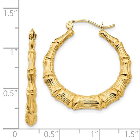 14 Karat Yellow Gold Polished Bamboo Hoop Earrings