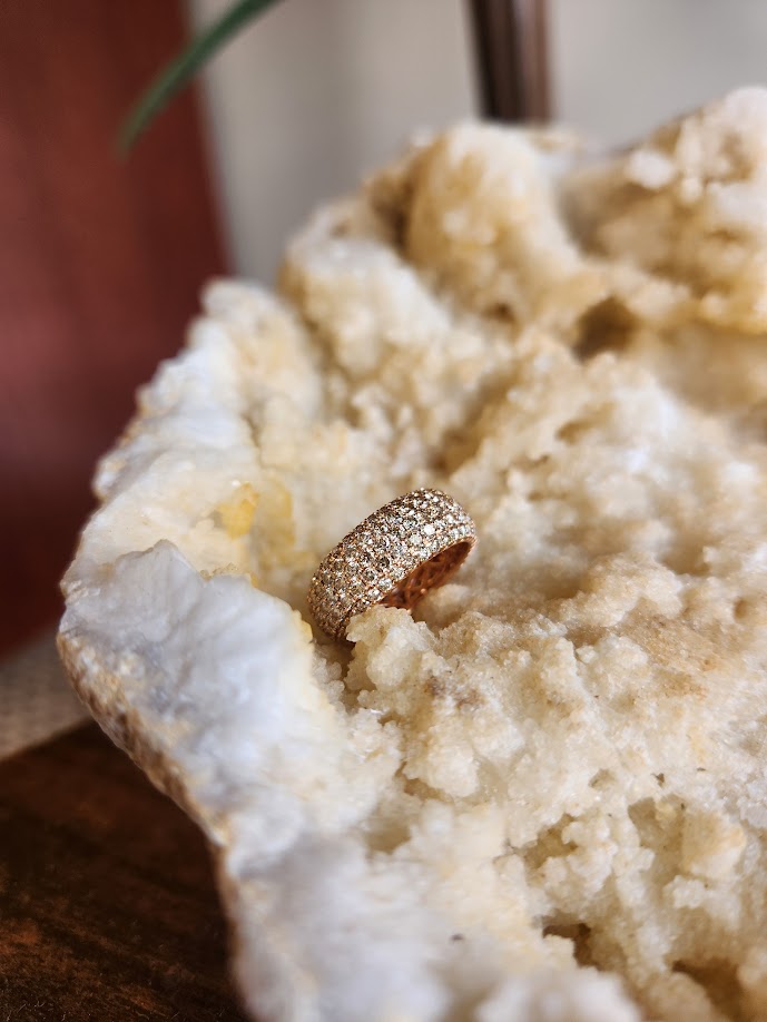 Vintage 14 Karat Rose Gold 5 Row Champagne Diamond Pave Eternity Band Ring
