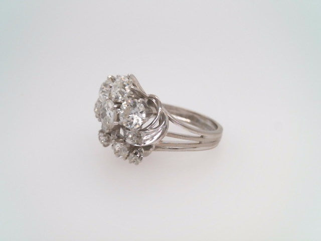 Vintage Retro Platinum Diamond Cluster Ring