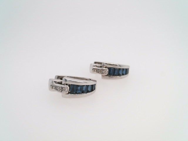 Vintage 18 Karat White Gold Blue Sapphire & Diamond Earrings