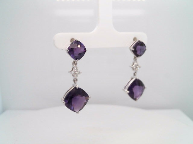 14 Karat White Gold Amethyst & Diamond Dangle Earrings