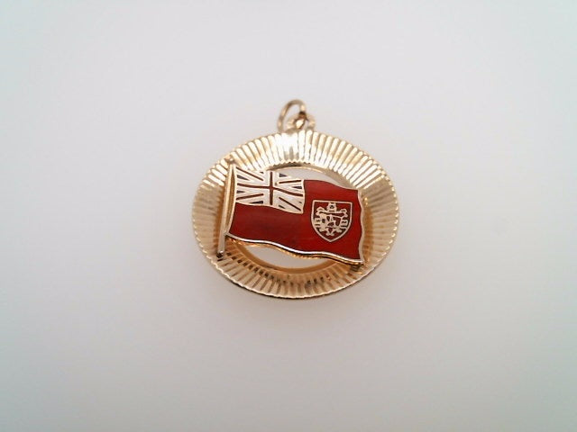 Vintage 14 Karat Yellow Gold Round Bermuda Flag Charm Pendant With Red, White & Blue Enamel