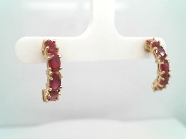 Vintage 14 Karat Yellow Gold Ruby 1/2 Hoop Earrings
