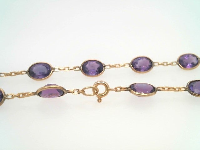Vintage 14 Karat Yellow Gold Amethyst "By The Yard" Style Station Necklace, 18"