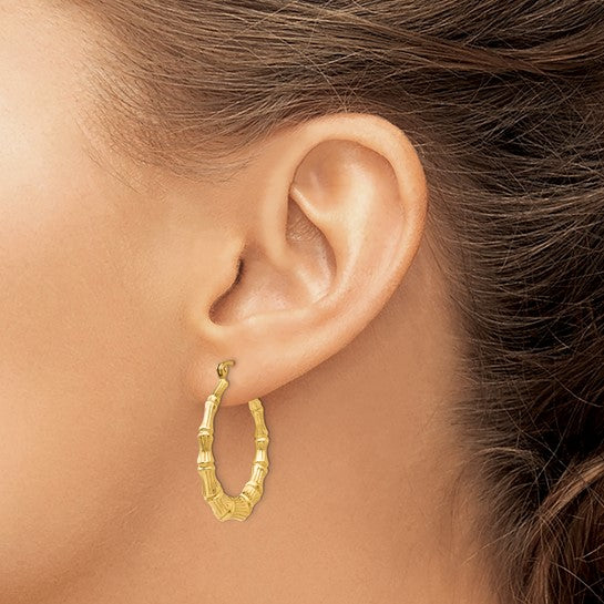 14 Karat Yellow Gold Polished Bamboo Hoop Earrings