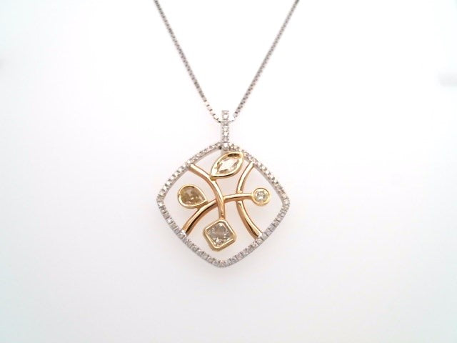 18 Karat White, Yellow, And Rose Gold White & Yellow Diamond Free-Form Pendant