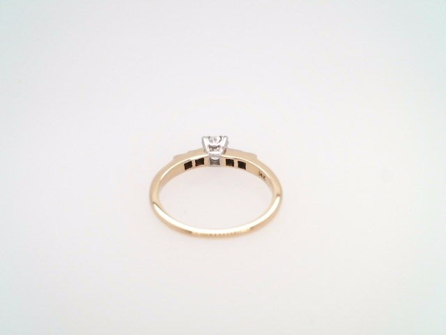 Vintage 14 Karat Yellow & White Gold 5 Diamond Engagement Ring With Fishtail Illusion Style Setting