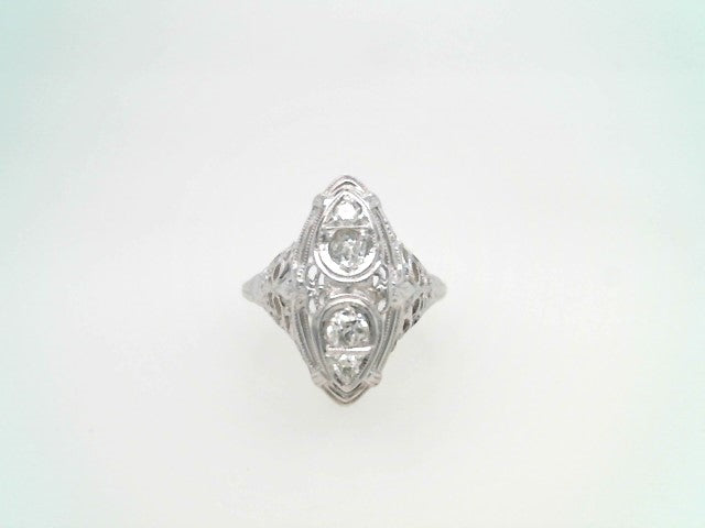 Vintage 18 Karat White Gold Marquise Shaped Filigree Ring With Diamonds