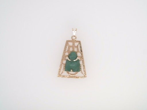 Vintage 14 Karat Yellow Gold Carved Adventurine Buddha Charm Pendant