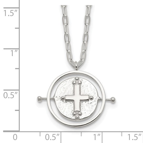 Sterling Silver 18 Mm Spinning Cross Medallion Pendant