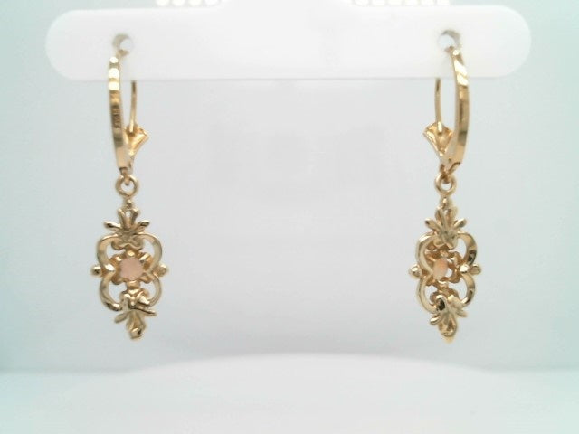 Vintage 14 Karat Yellow Gold Floral Motif Opal Dangle Earrings With Leverbacks