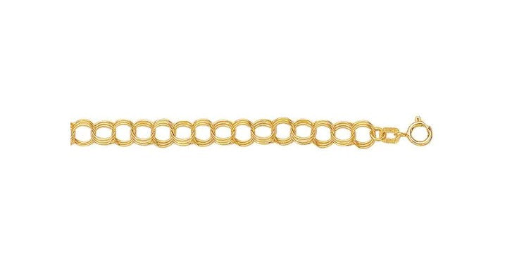 14 Karat Yellow Gold 4.2 Mm Lightweight Triple Loop Link Charm Bracelet, 7"