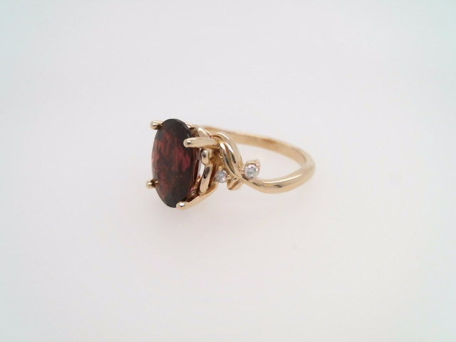14 Karat Yellow Gold Freeform Rubellite & Diamond Ring With Floral Motif