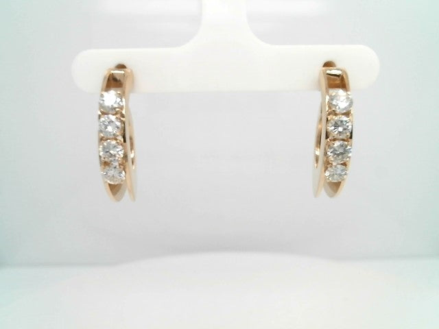 Vintage 14 Karat Yellow 3/4 Hoop Earrings With Diamonds