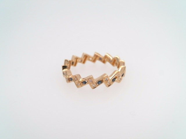 Vintage 18 Karat Yellow Gold 4 Mm Wide Sapphire & Diamond Zig Zag Design Eternity Band Ring