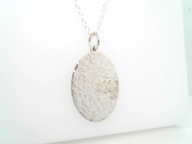 Sterling Silver Oval Pendant Necklace With Hammered Finish, 18"