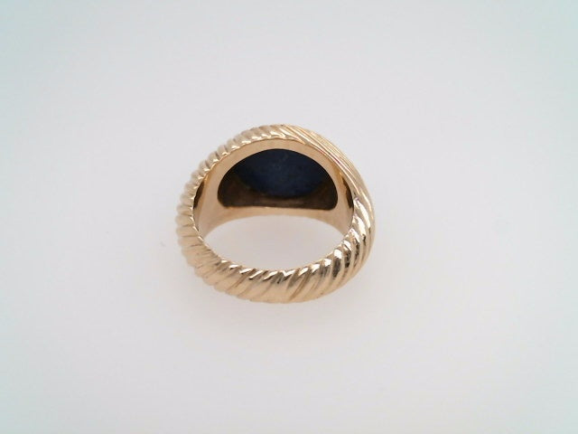 Vintage 14 Karat Yellow Gold Ribbed Design Lapis Ring