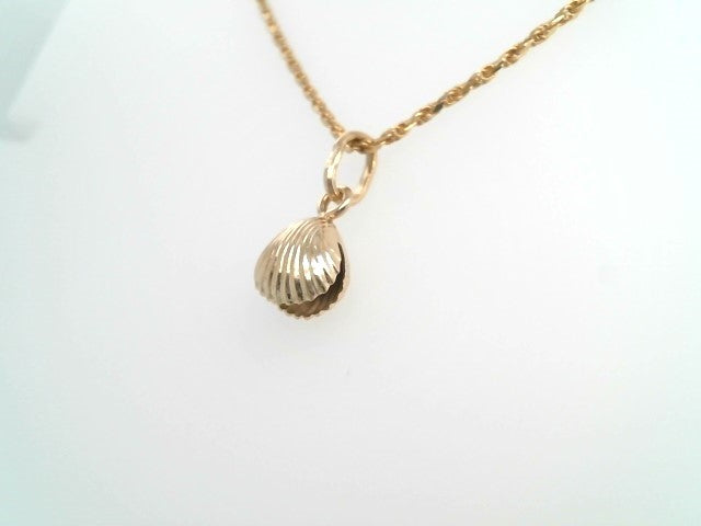 Vintage 14 Karat Yellow Gold Clam Shell Charm Pendant With Pearl Inside