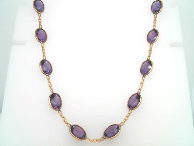 Vintage 14 Karat Yellow Gold Amethyst "By The Yard" Style Station Necklace, 18"