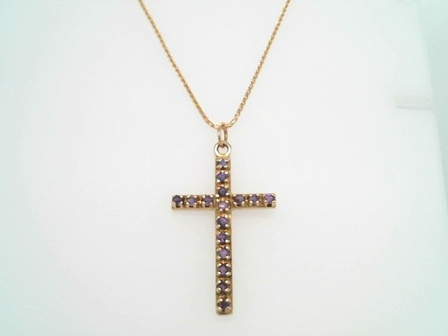 Vintage 14 Karat Yellow Gold Amethyst Cross Pendant