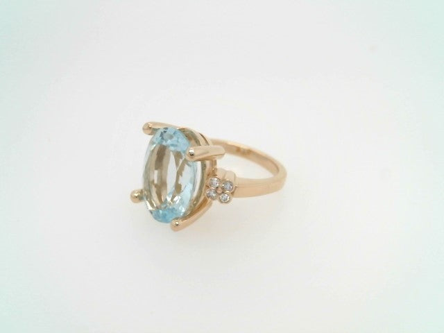 14 Karat Yellow Gold Aquamarine & Diamond Accent Ring