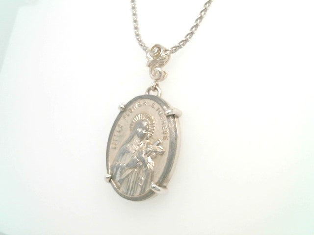 Sterling Silver Pendant With Floral Bail Set With Vintage St. Therese Italian Medallion