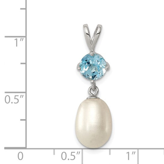 Sterling Silver Cultured Freshwater Pearl And Blue Topaz Pendant