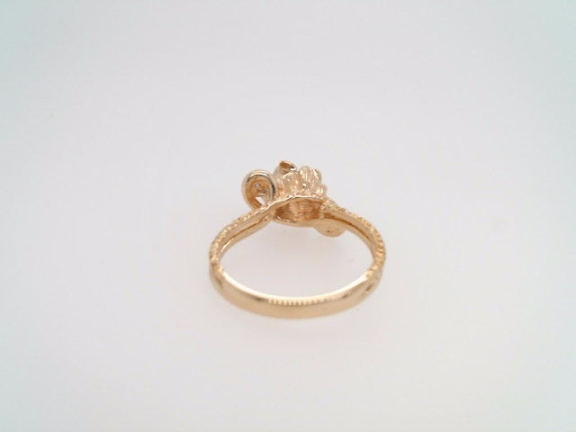 Vintage 14 Karat Yellow Gold Textured Flower Ring With Diamonds