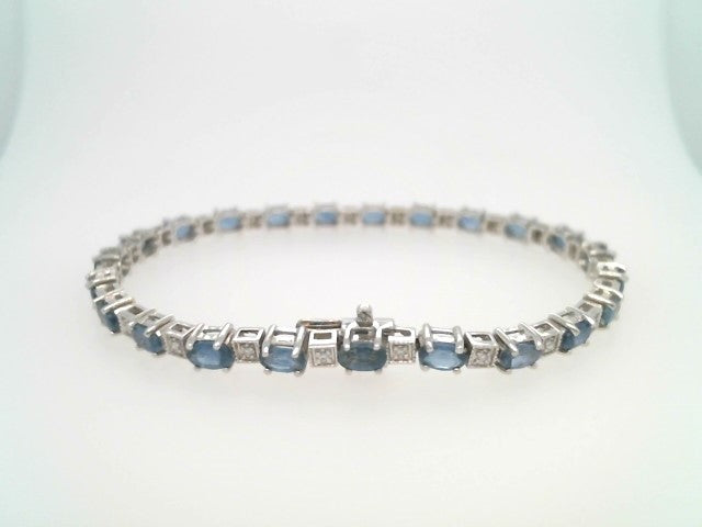 14 Karat White Gold Sappire & Diamond Line Bracelet, 7 "