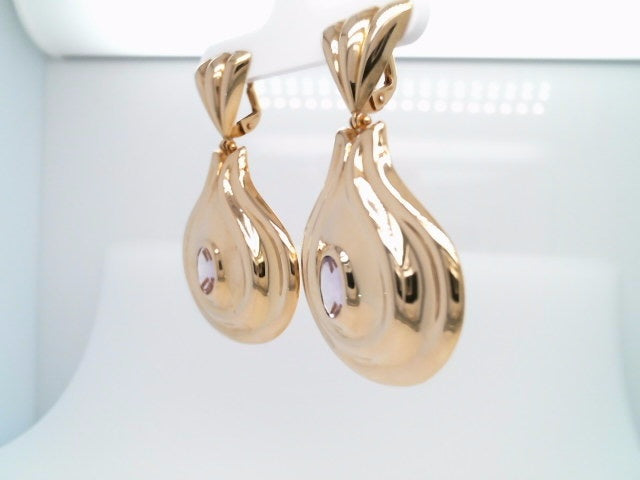 Vintage 14 Karat Yellow Gold Exaggerated Teardrop Shaped Dangle Earrings With "Rose De France" Amethyst