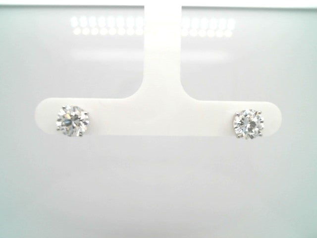 14 Karat White Gold 4 Prong Basket Set Lab Grown Round Brilliant Diamond Stud Earrings
