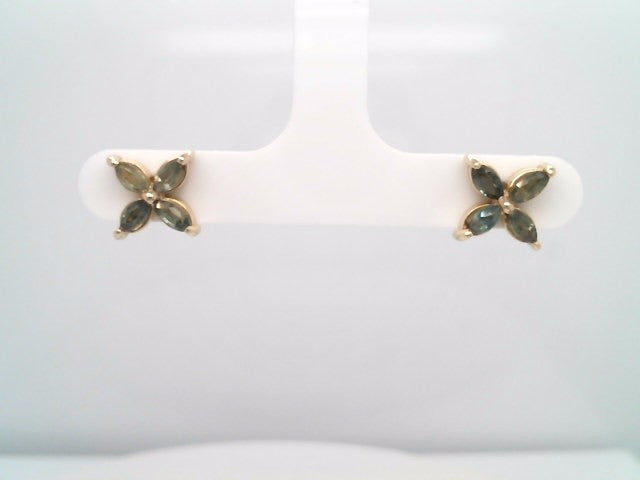 14 Karat Yellow Gold Marquise Green Sapphire Cluster "X" Stud Earrings