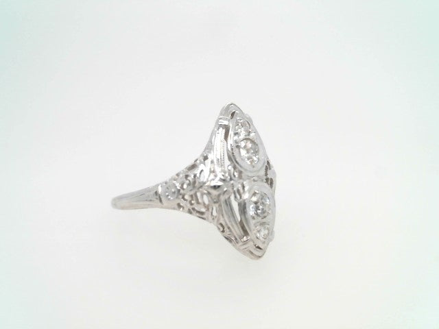 Vintage 18 Karat White Gold Marquise Shaped Filigree Ring With Diamonds