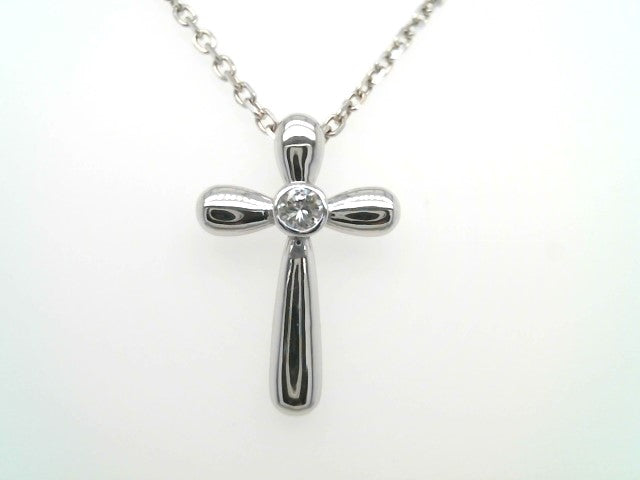 14 Karat White Gold Cross Pendant With Bezel Set Diamond