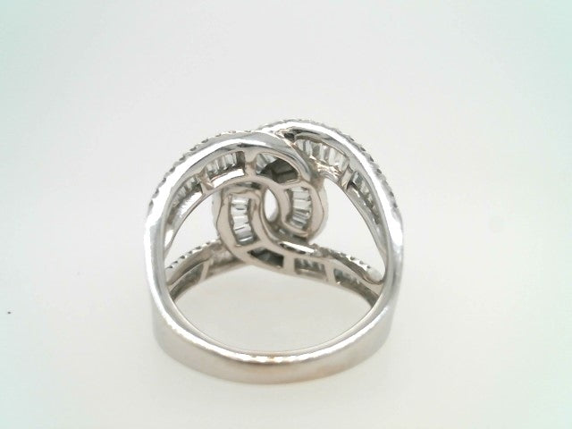 Vintage 14 Karat White Gold Baguettte & Round Diamond Interlocking "Swirl" Design Ring